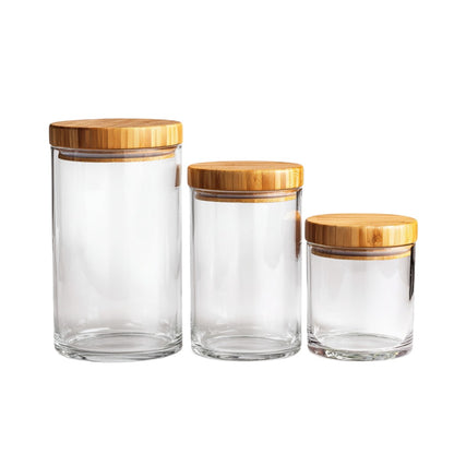 Qivno Glass Storage Jars with Bamboo Lids - Set of 3