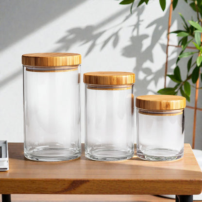 Qivno Glass Storage Jars with Bamboo Lids - Set of 3